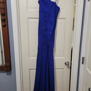 Adrianna Papell Cobalt One-Shoulder Evening Gown